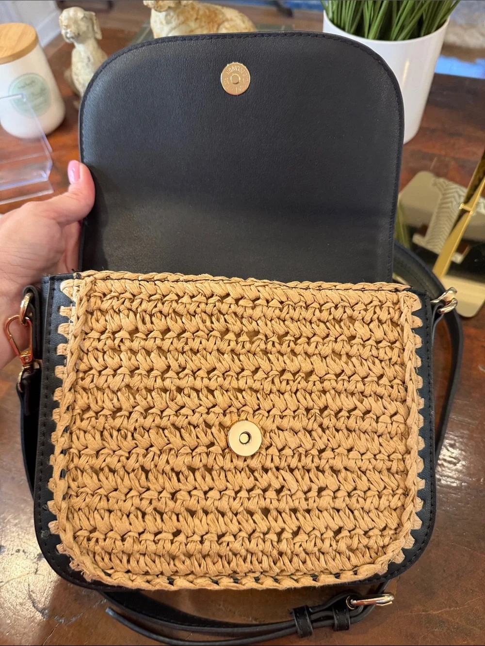 🙏Moda Luxe Tan Woven Crossbody with Black Trim - Picture 6 of 8